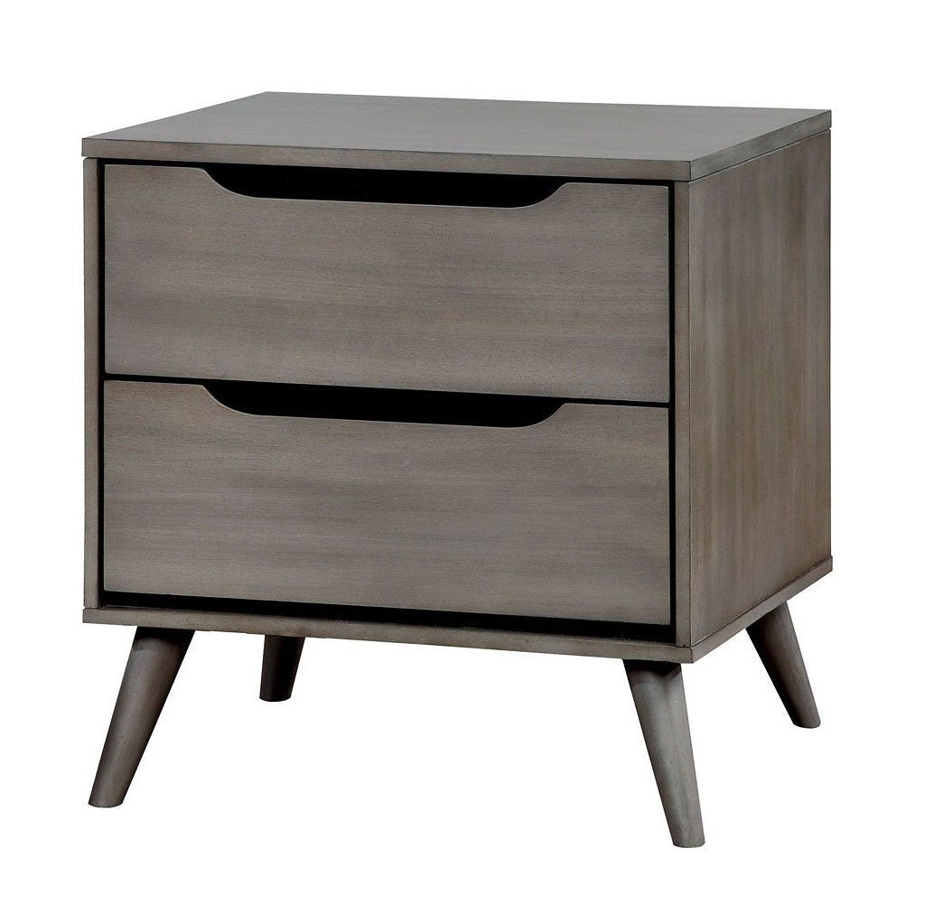 Mid - Century Modern Gray Nightstand | 2 Drawer Solid Wood Bedside Table - 1st Choice Furniture Direct
