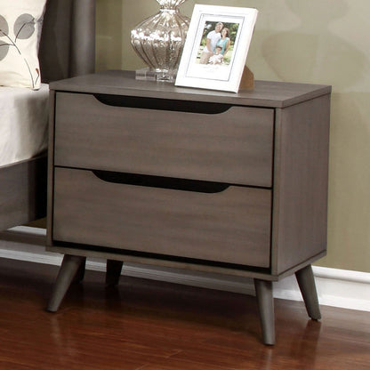 Mid - Century Modern Gray Nightstand | 2 Drawer Solid Wood Bedside Table - 1st Choice Furniture Direct