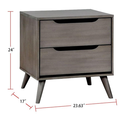 Mid - Century Modern Gray Nightstand | 2 Drawer Solid Wood Bedside Table - 1st Choice Furniture Direct