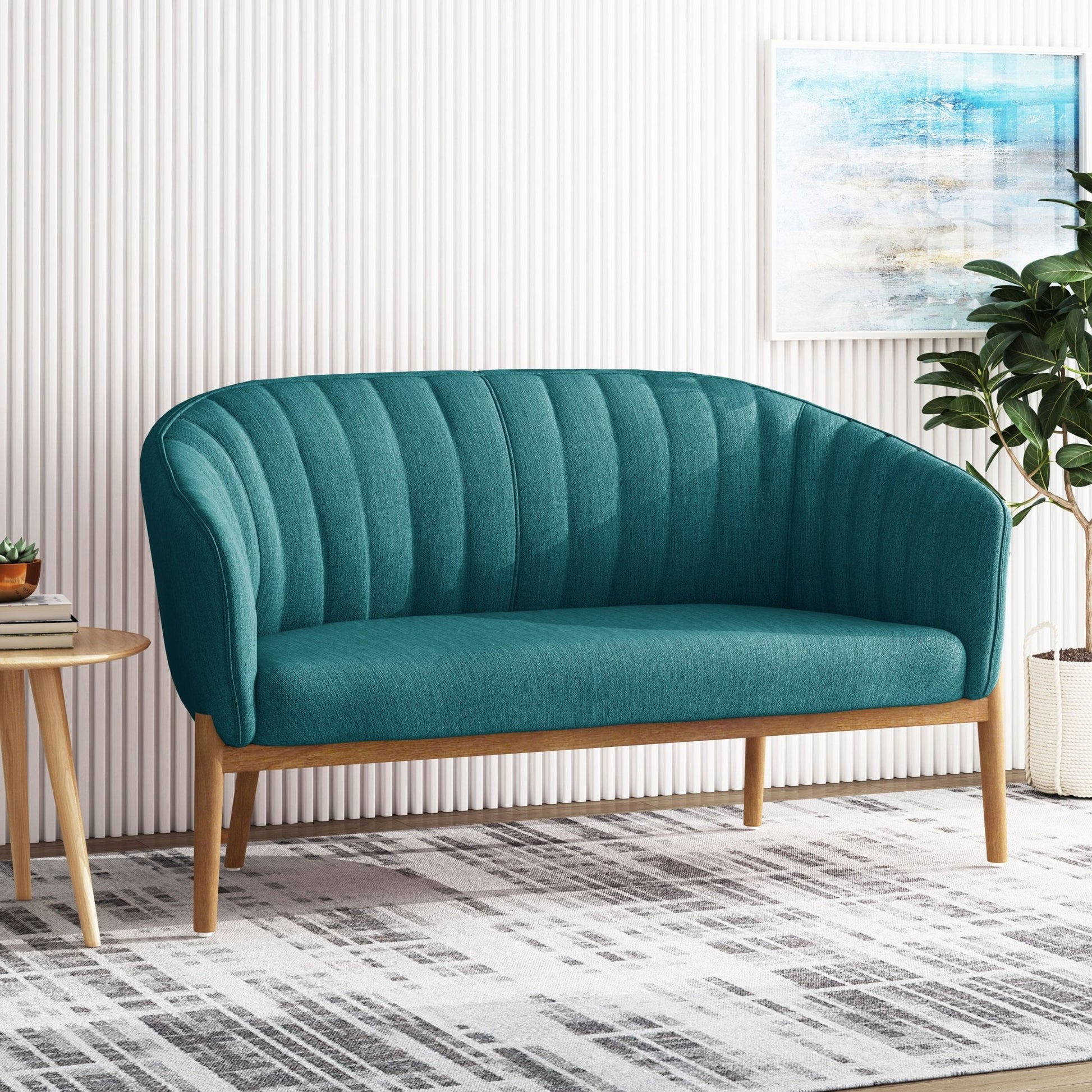 Mid Century Modern Loveseat with Channel Stitched Backrest - 1st Choice Furniture Direct