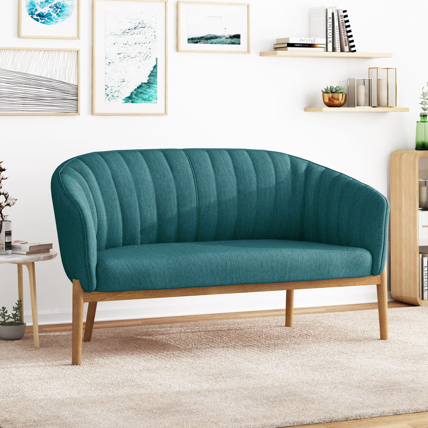 Mid Century Modern Loveseat with Channel Stitched Backrest - 1st Choice Furniture Direct