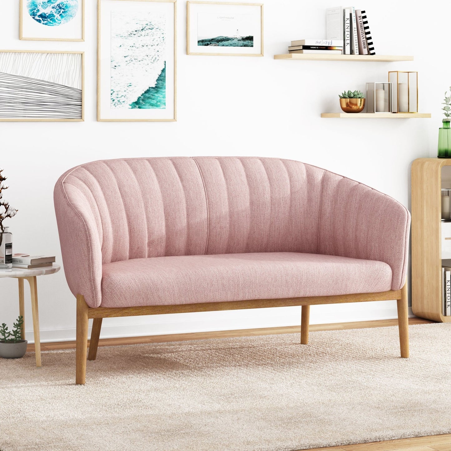 Mid Century Modern Loveseat with Channel Stitched Backrest - 1st Choice Furniture Direct