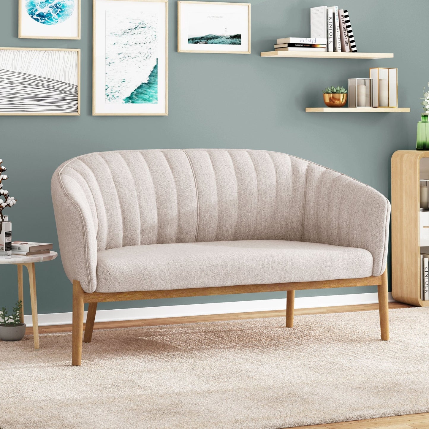 Mid Century Modern Loveseat with Channel Stitched Backrest - 1st Choice Furniture Direct