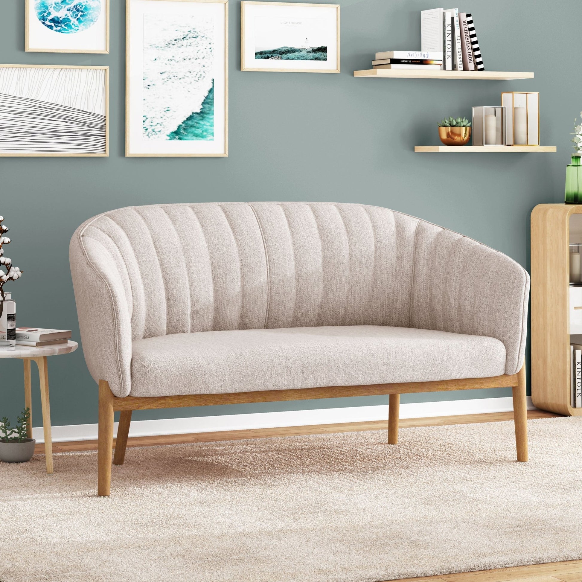 Mid Century Modern Loveseat with Channel Stitched Backrest - 1st Choice Furniture Direct