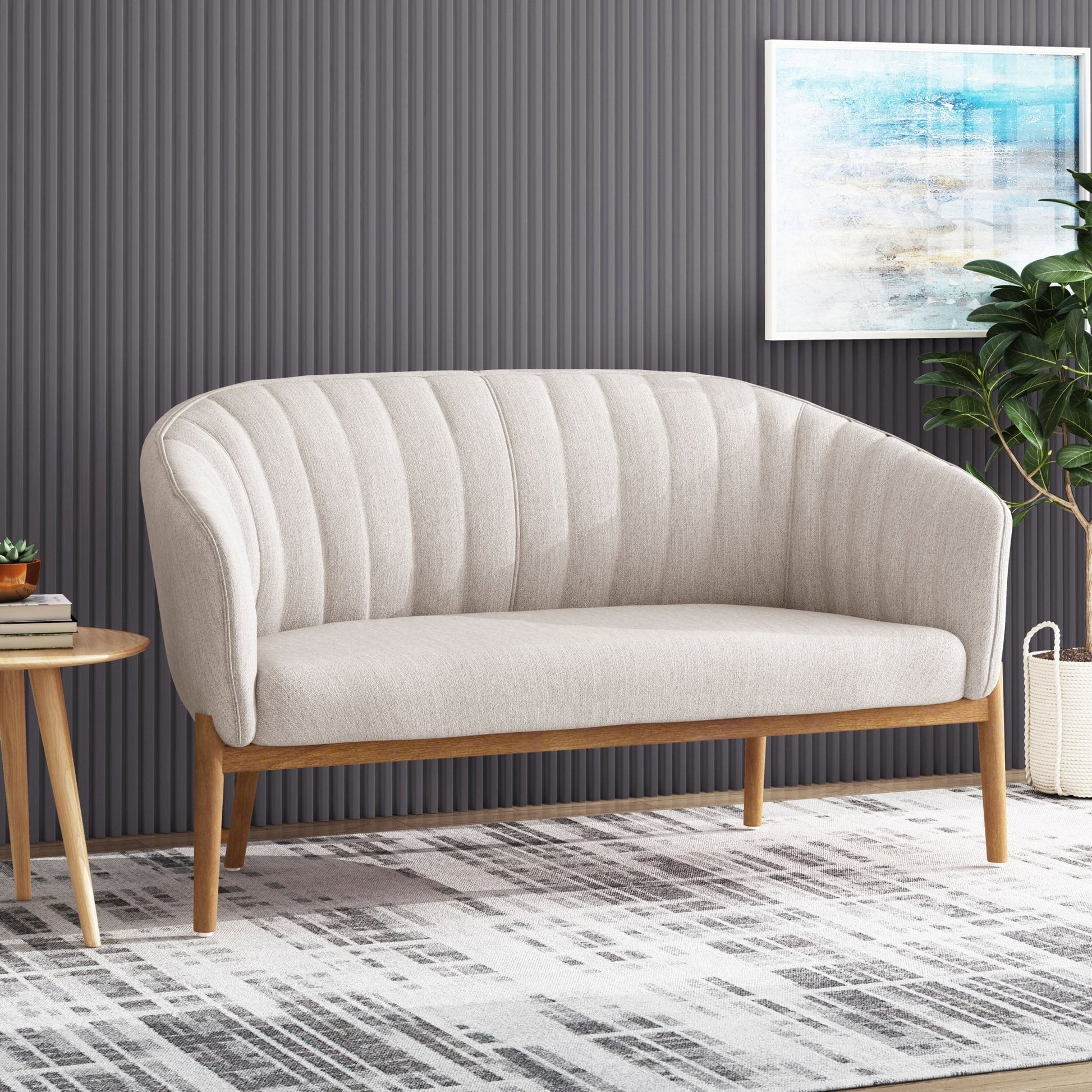 Mid Century Modern Loveseat with Channel Stitched Backrest - 1st Choice Furniture Direct