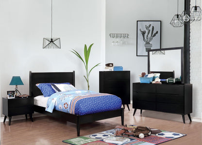 Mid - Century Modern Nightstand Black | 2 Drawer Solid Wood Bedside Table - 1st Choice Furniture Direct
