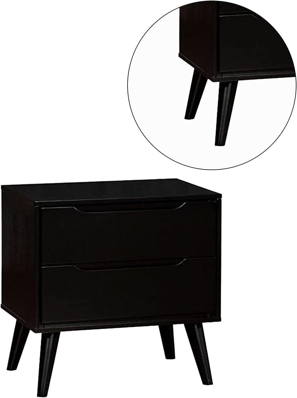 Mid - Century Modern Nightstand Black | 2 Drawer Solid Wood Bedside Table - 1st Choice Furniture Direct