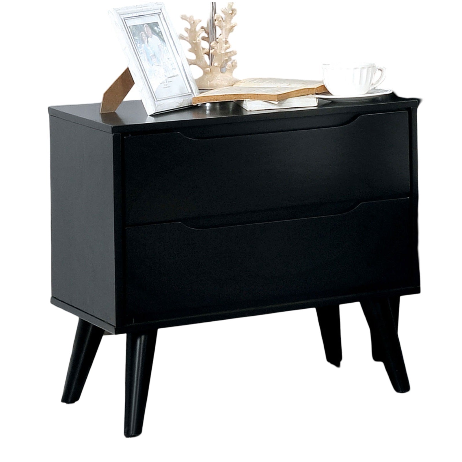 Mid - Century Modern Nightstand Black | 2 Drawer Solid Wood Bedside Table - 1st Choice Furniture Direct