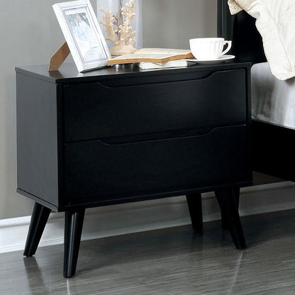 Mid - Century Modern Nightstand Black | 2 Drawer Solid Wood Bedside Table - 1st Choice Furniture Direct