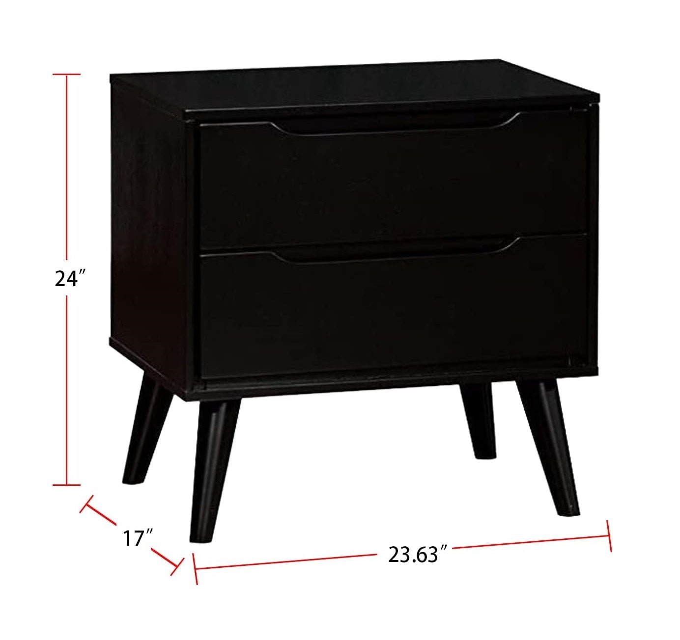 Mid - Century Modern Nightstand Black | 2 Drawer Solid Wood Bedside Table - 1st Choice Furniture Direct