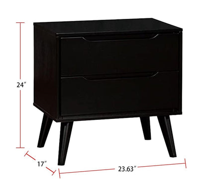 Mid - Century Modern Nightstand Black | 2 Drawer Solid Wood Bedside Table - 1st Choice Furniture Direct