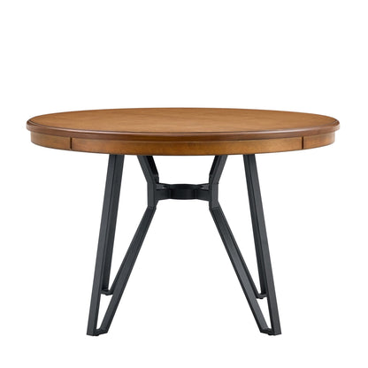 Mid - Century Modern Round Dining Table with Metal Legs and Open Shelf in Light Ash - 1st Choice Furniture Direct
