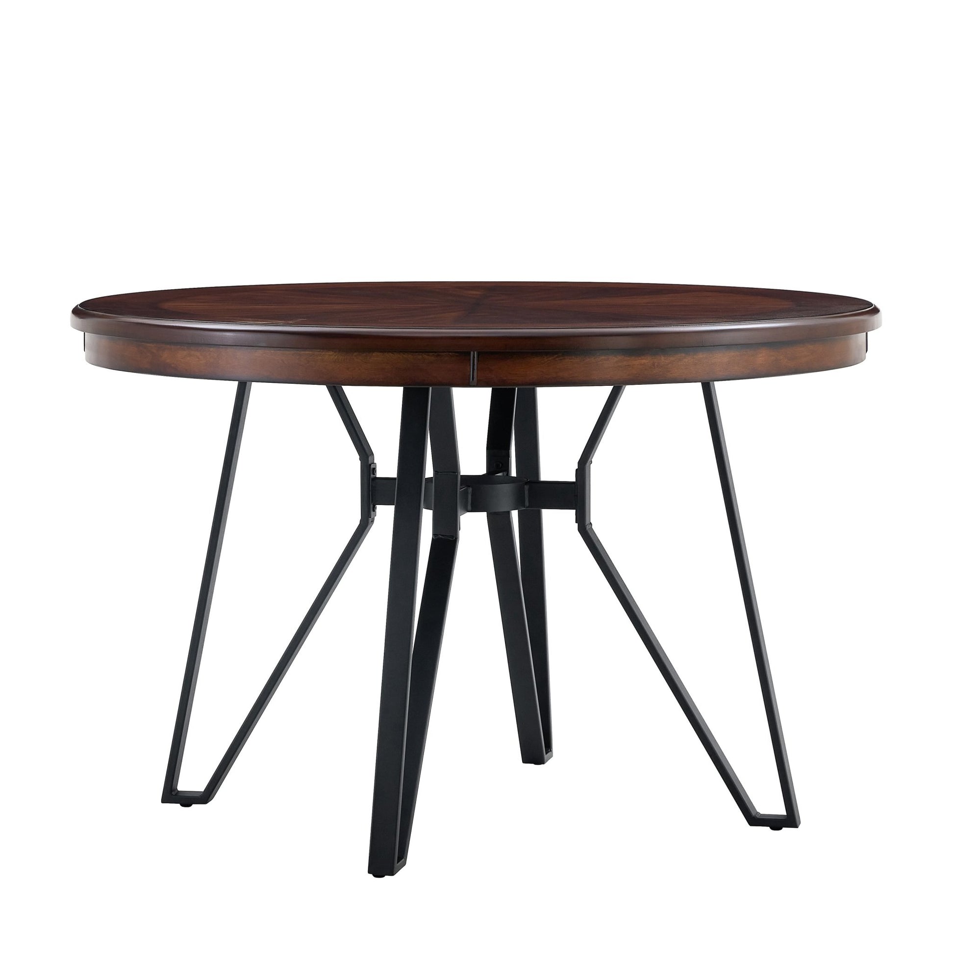 Mid - Century Modern Round Dining Table with Metal Legs and Shelf, Brown MDF, 46.85 inches - 1st Choice Furniture Direct