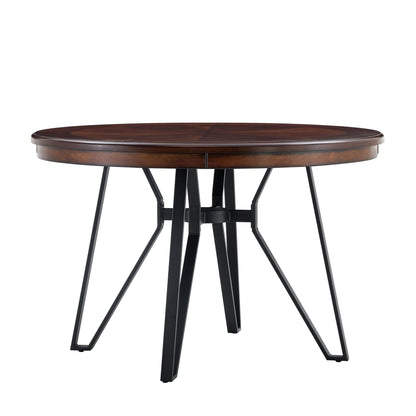 Mid - Century Modern Round Dining Table with Metal Legs and Shelf, Brown MDF, 46.85 inches - 1st Choice Furniture Direct