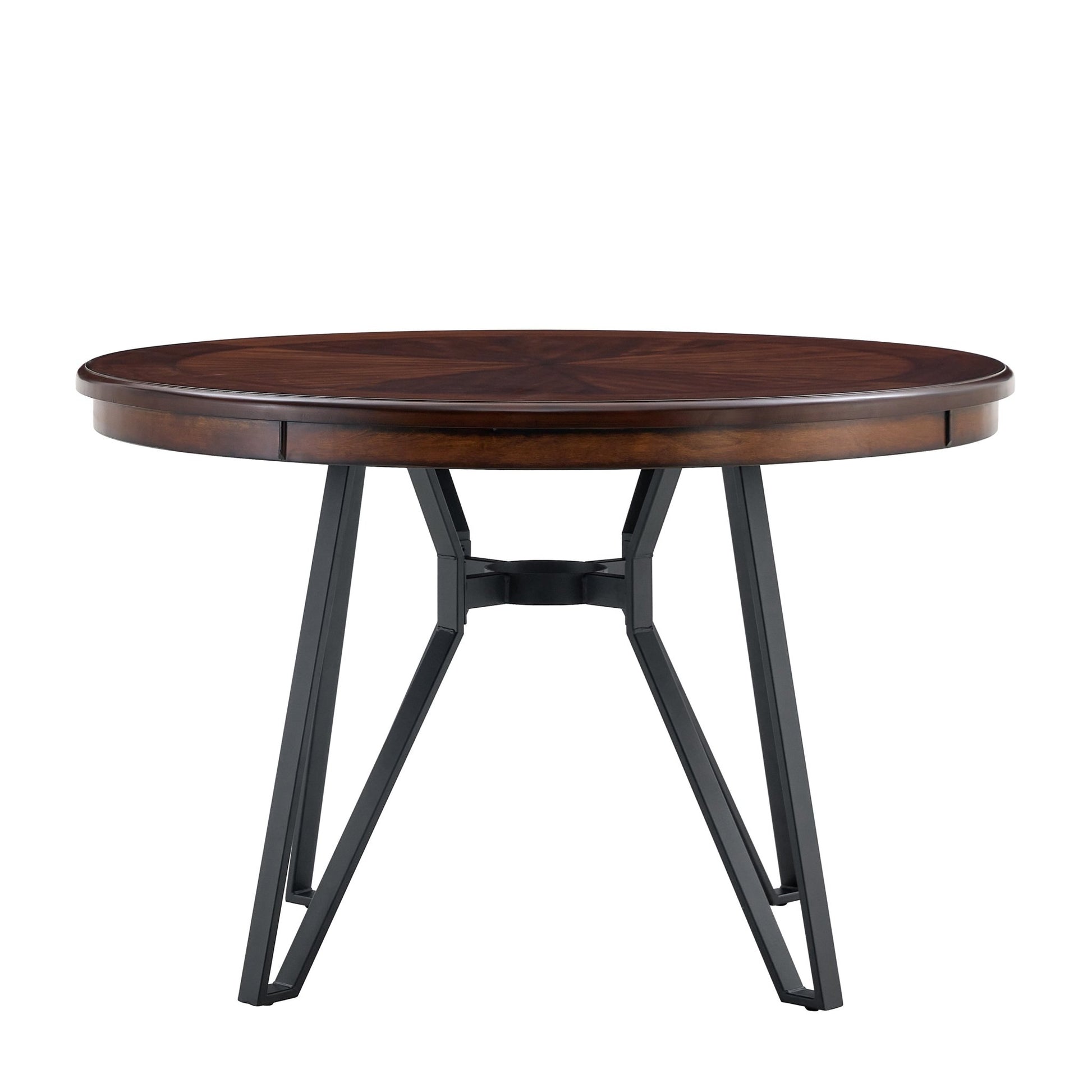 Mid - Century Modern Round Dining Table with Metal Legs and Shelf, Brown MDF, 46.85 inches - 1st Choice Furniture Direct