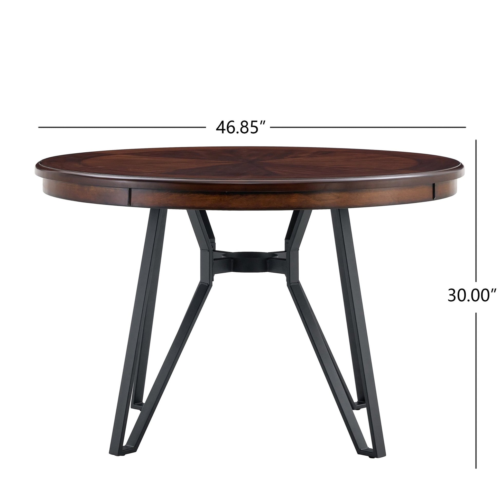 Mid - Century Modern Round Dining Table with Metal Legs and Shelf, Brown MDF, 46.85 inches - 1st Choice Furniture Direct