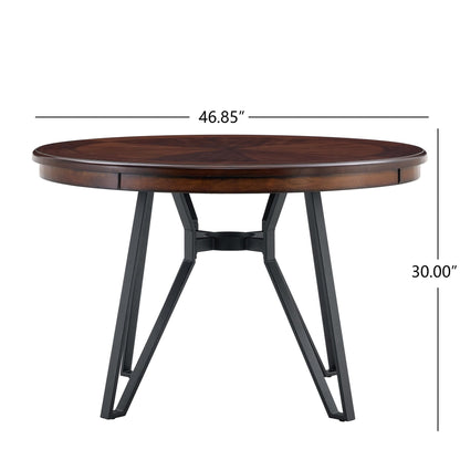 Mid - Century Modern Round Dining Table with Metal Legs and Shelf, Brown MDF, 46.85 inches - 1st Choice Furniture Direct