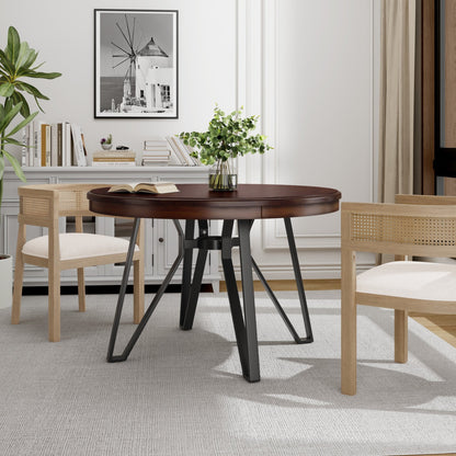 Mid - Century Modern Round Dining Table with Metal Legs and Shelf, Brown MDF, 46.85 inches - 1st Choice Furniture Direct