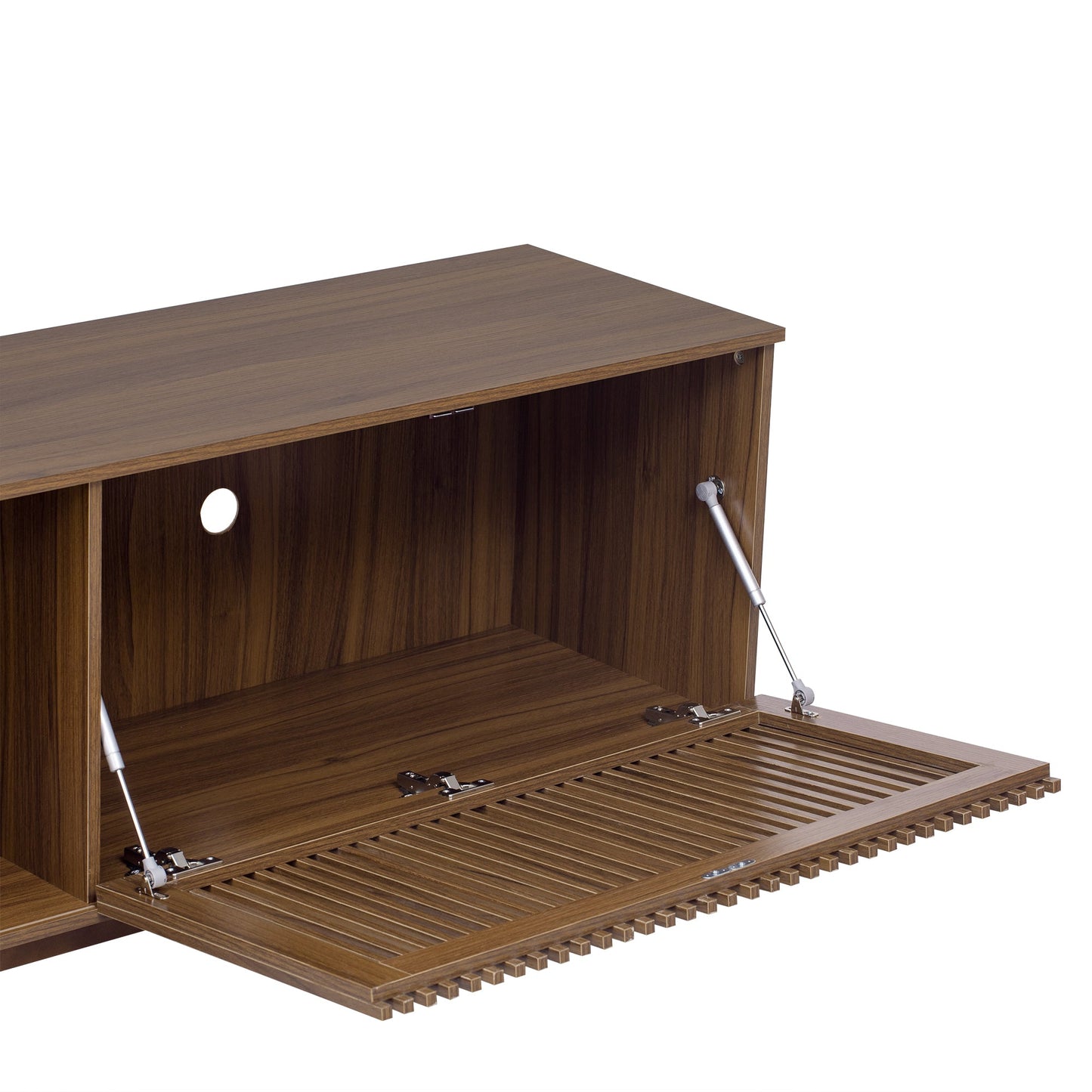 Mid - Century Modern style 2 IN 1 Cat Furniture 74' Walnut TV STAND with Sliding Flip - down glass door, Cat house Litter Box With Sisal Scratcher Board - 1st Choice Furniture Direct