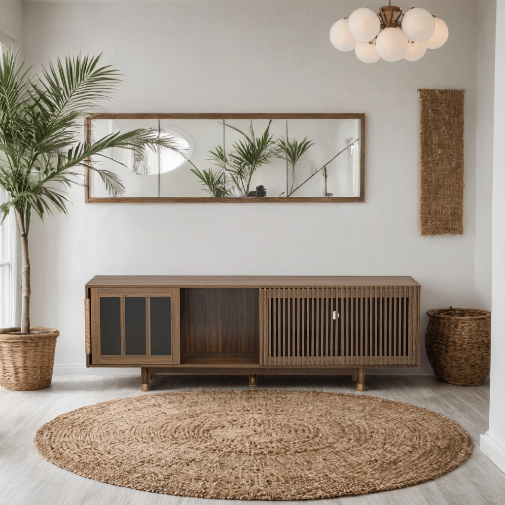 Mid - Century Modern style 2 IN 1 Cat Furniture 74' Walnut TV STAND with Sliding Flip - down glass door, Cat house Litter Box With Sisal Scratcher Board - 1st Choice Furniture Direct