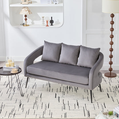 Mid Century Modern Velvet 3-Piece Living Room Set with Metal Legs in Charcoal, Loveseat & 2 Accent Chairs, Upholstered in Soft Velvet, Solid Wood Frame, Round Arms, Black Metal Legs - 1st Choice Furniture Direct