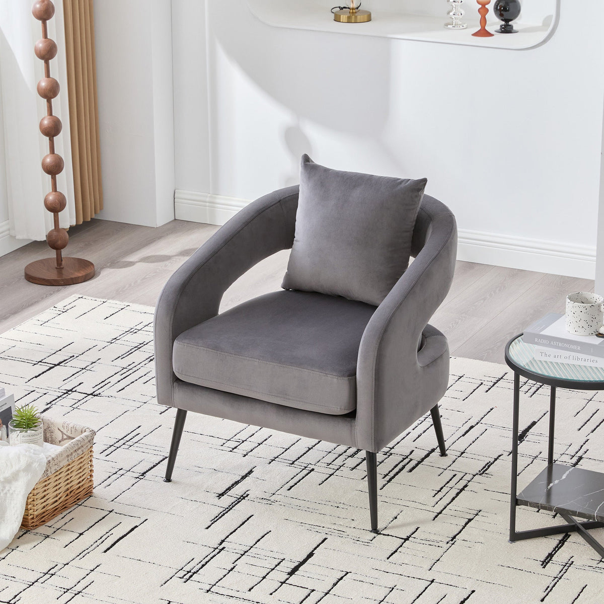 Mid Century Modern Velvet 3-Piece Living Room Set with Metal Legs in Charcoal, Loveseat & 2 Accent Chairs, Upholstered in Soft Velvet, Solid Wood Frame, Round Arms, Black Metal Legs - 1st Choice Furniture Direct