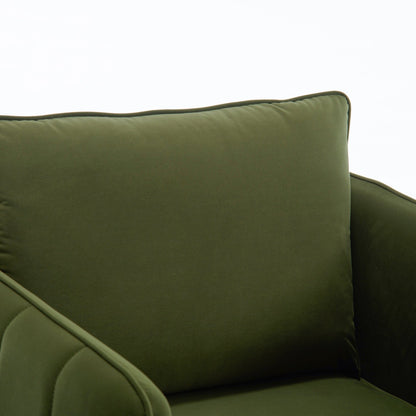 Mid - Century Modern Velvet Accent Chair with Metal Legs and Pillow for Living Room, Green Upholstered Sofa Chair in Soft Velvet and Steel Frame - 1st Choice Furniture Direct