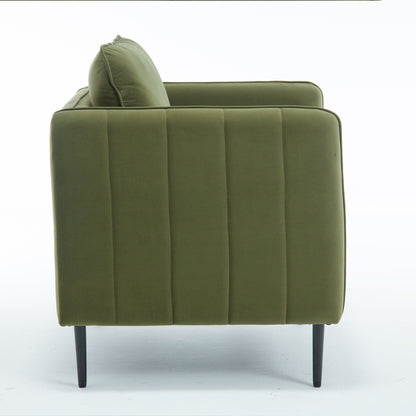 Mid - Century Modern Velvet Accent Chair with Metal Legs and Pillow for Living Room, Green Upholstered Sofa Chair in Soft Velvet and Steel Frame - 1st Choice Furniture Direct