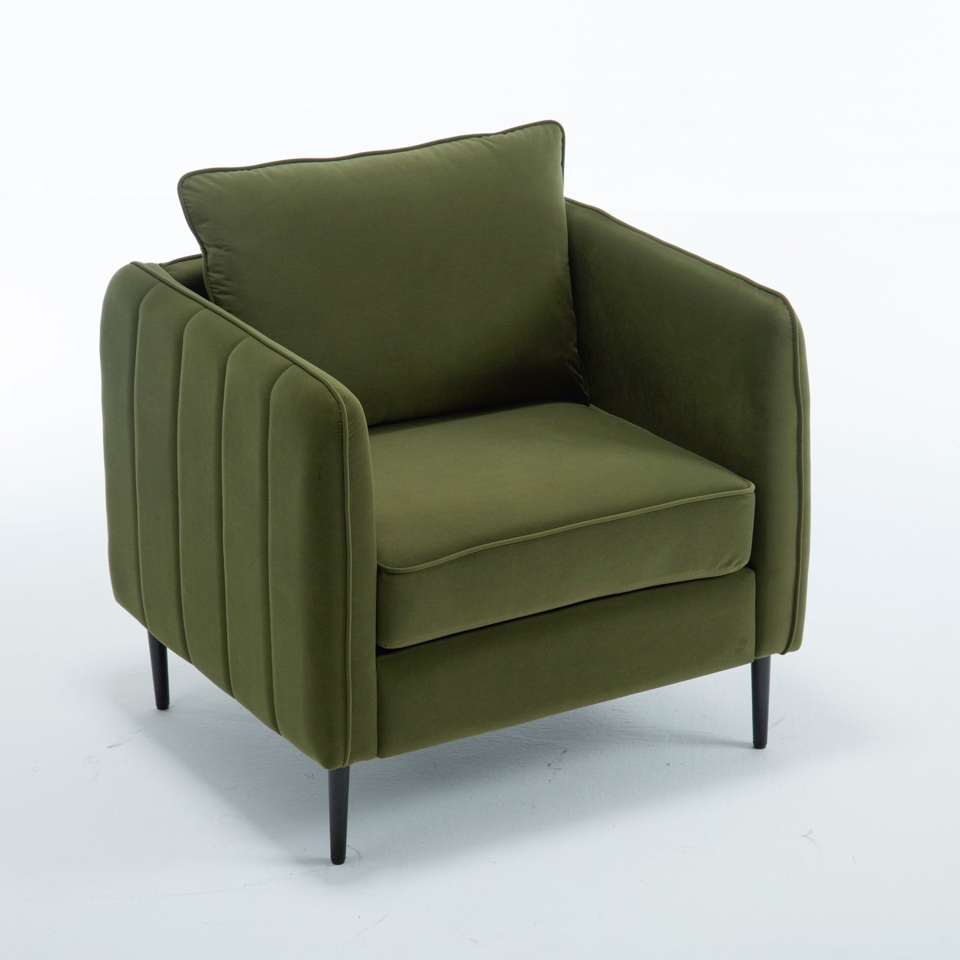 Mid - Century Modern Velvet Accent Chair with Metal Legs and Pillow for Living Room, Green Upholstered Sofa Chair in Soft Velvet and Steel Frame - 1st Choice Furniture Direct