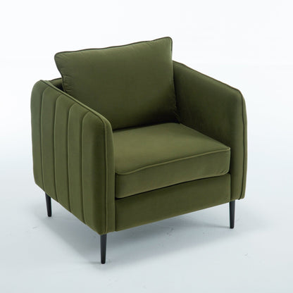 Mid - Century Modern Velvet Accent Chair with Metal Legs and Pillow for Living Room, Green Upholstered Sofa Chair in Soft Velvet and Steel Frame - 1st Choice Furniture Direct