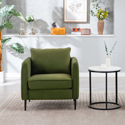 Mid - Century Modern Velvet Accent Chair with Metal Legs and Pillow for Living Room, Green Upholstered Sofa Chair in Soft Velvet and Steel Frame - 1st Choice Furniture Direct