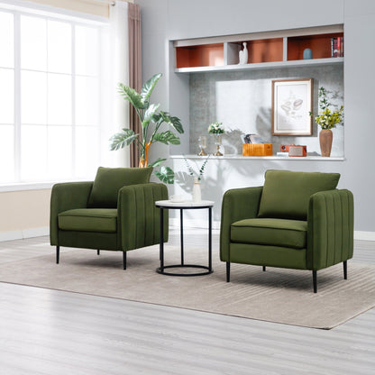 Mid - Century Modern Velvet Accent Chair with Metal Legs and Pillow for Living Room, Green Upholstered Sofa Chair in Soft Velvet and Steel Frame - 1st Choice Furniture Direct