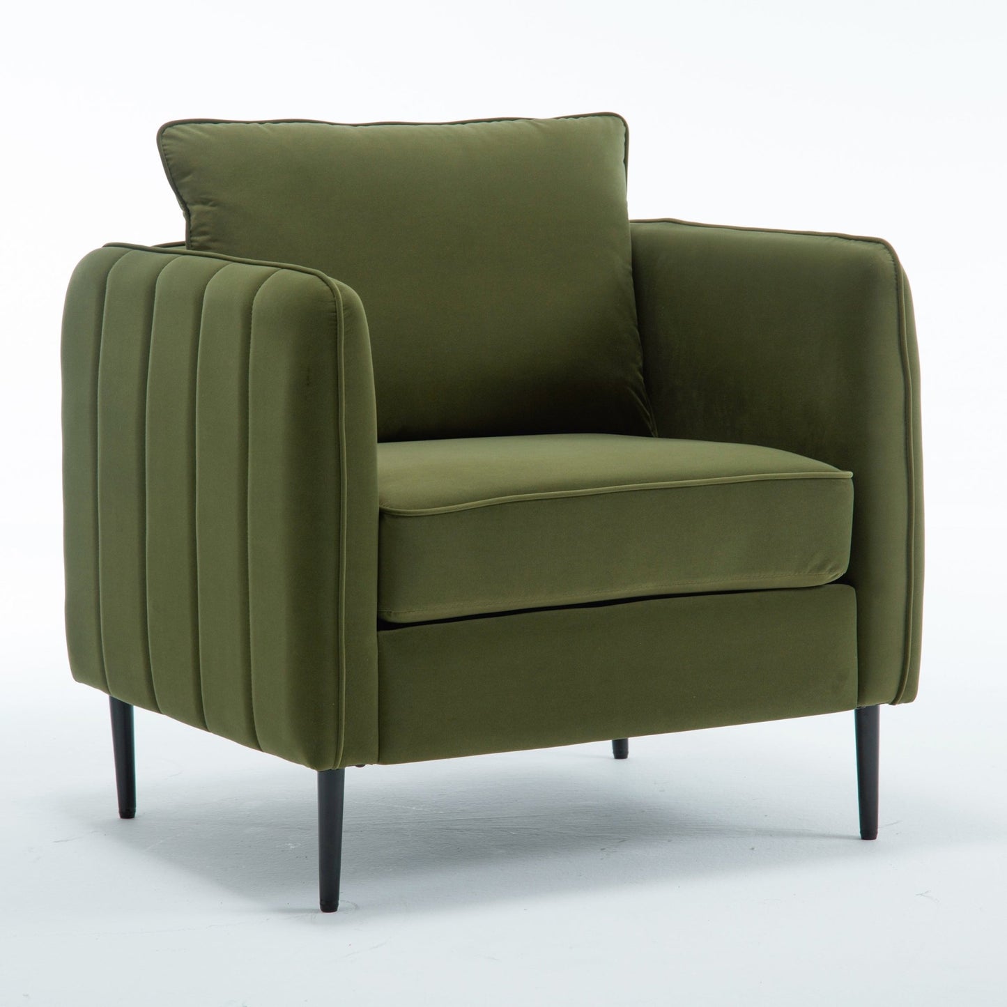 Mid - Century Modern Velvet Accent Chair with Metal Legs and Pillow for Living Room, Green Upholstered Sofa Chair in Soft Velvet and Steel Frame - 1st Choice Furniture Direct