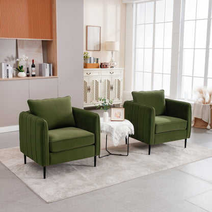 Mid - Century Modern Velvet Accent Chair with Metal Legs and Pillow for Living Room, Green Upholstered Sofa Chair in Soft Velvet and Steel Frame - 1st Choice Furniture Direct