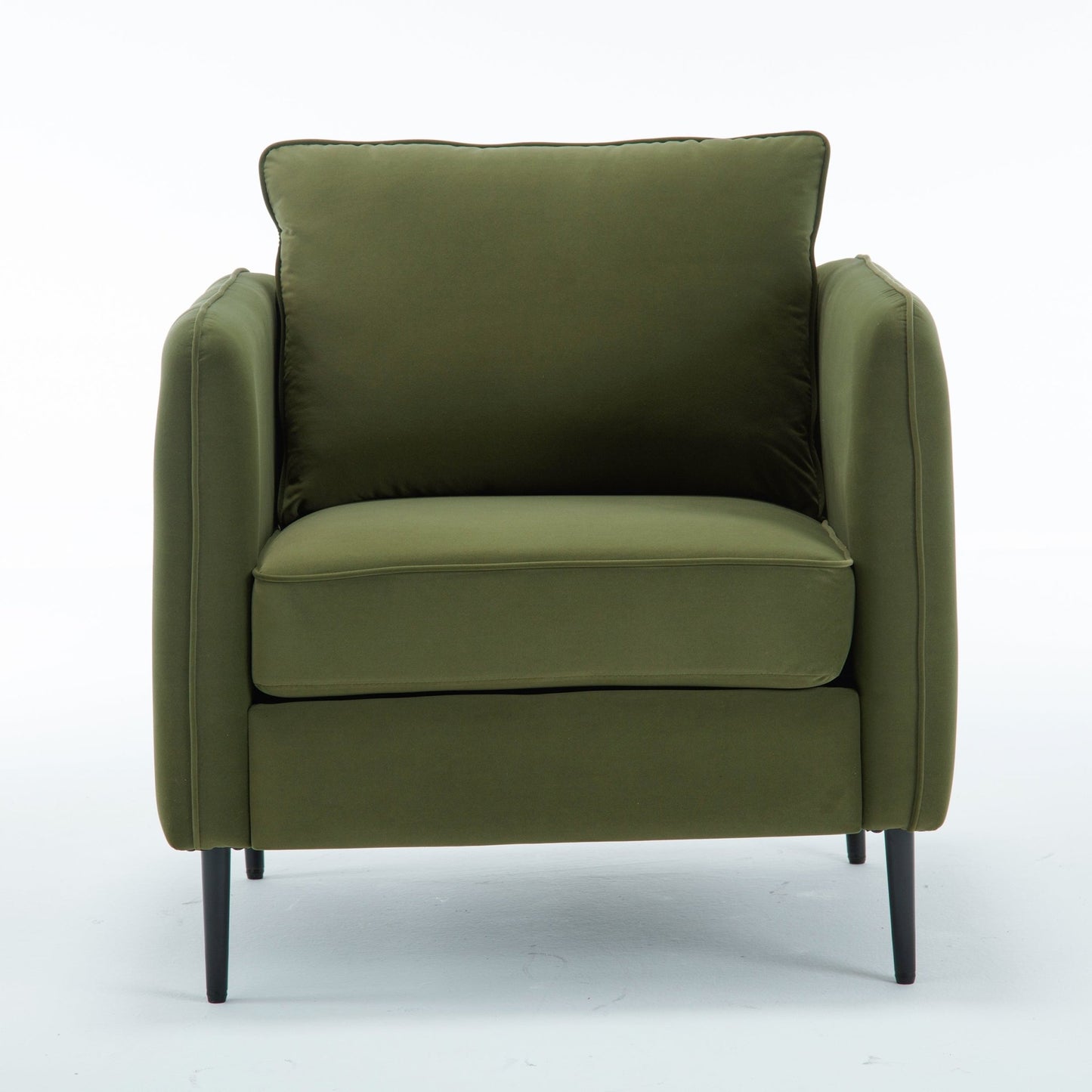 Mid - Century Modern Velvet Accent Chair with Metal Legs and Pillow for Living Room, Green Upholstered Sofa Chair in Soft Velvet and Steel Frame - 1st Choice Furniture Direct