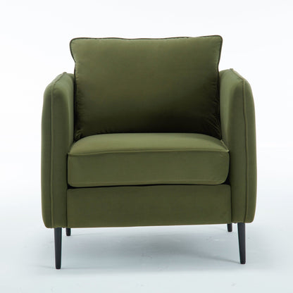 Mid - Century Modern Velvet Accent Chair with Metal Legs and Pillow for Living Room, Green Upholstered Sofa Chair in Soft Velvet and Steel Frame - 1st Choice Furniture Direct