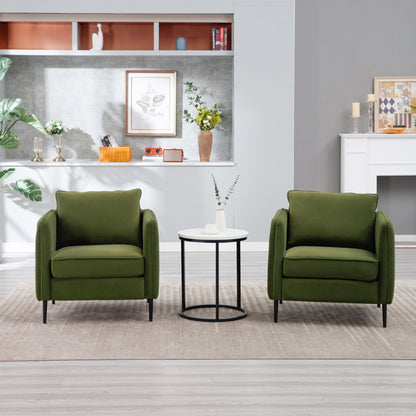 Mid - Century Modern Velvet Accent Chair with Metal Legs and Pillow for Living Room, Green Upholstered Sofa Chair in Soft Velvet and Steel Frame - 1st Choice Furniture Direct