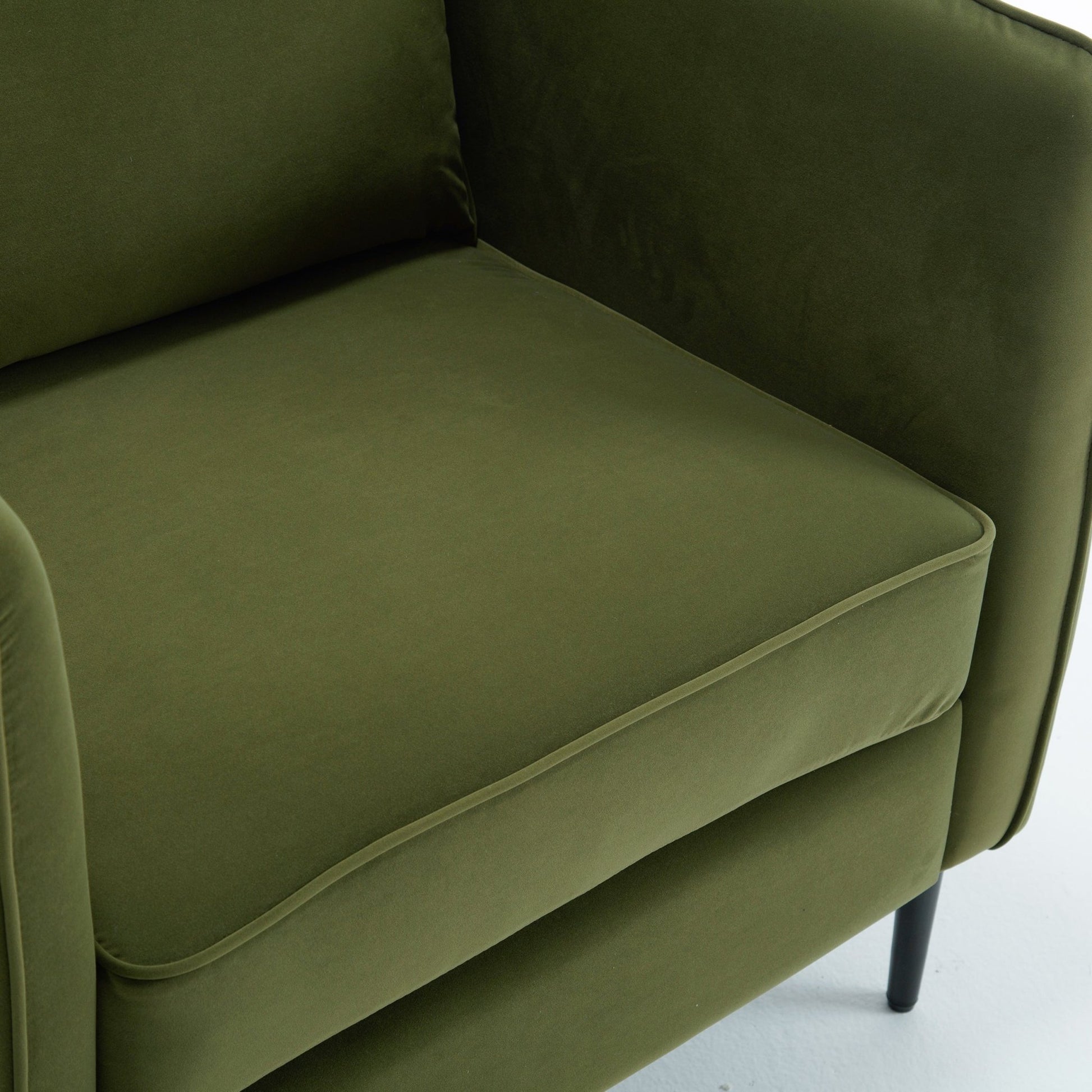 Mid - Century Modern Velvet Accent Chair with Metal Legs and Pillow for Living Room, Green Upholstered Sofa Chair in Soft Velvet and Steel Frame - 1st Choice Furniture Direct