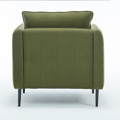 Mid - Century Modern Velvet Accent Chair with Metal Legs and Pillow for Living Room, Green Upholstered Sofa Chair in Soft Velvet and Steel Frame - 1st Choice Furniture Direct