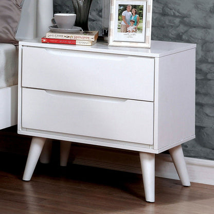 Mid - Century Modern White Color 1pc Nightstand Bedroom Furniture Solid wood Round Tapered Legs 2 - Drawers Bedside Table - 1st Choice Furniture Direct
