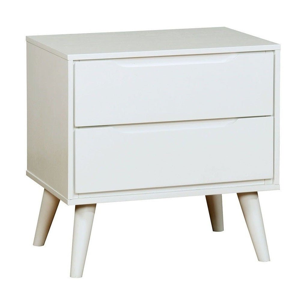 Mid - Century Modern White Color 1pc Nightstand Bedroom Furniture Solid wood Round Tapered Legs 2 - Drawers Bedside Table - 1st Choice Furniture Direct