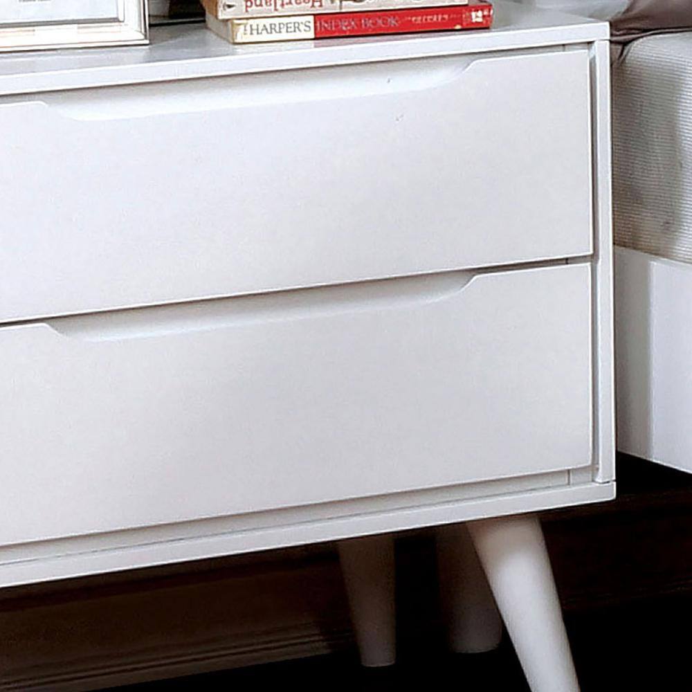 Mid - Century Modern White Color 1pc Nightstand Bedroom Furniture Solid wood Round Tapered Legs 2 - Drawers Bedside Table - 1st Choice Furniture Direct