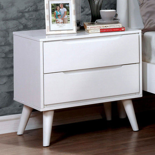Mid - Century Modern White Nightstand | 2 Drawer Solid Wood Bedside Table - 1st Choice Furniture Direct