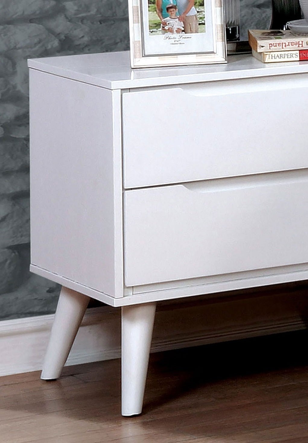Mid - Century Modern White Nightstand | 2 Drawer Solid Wood Bedside Table - 1st Choice Furniture Direct
