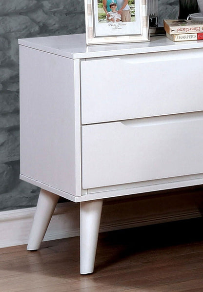 Mid - Century Modern White Nightstand | 2 Drawer Solid Wood Bedside Table - 1st Choice Furniture Direct