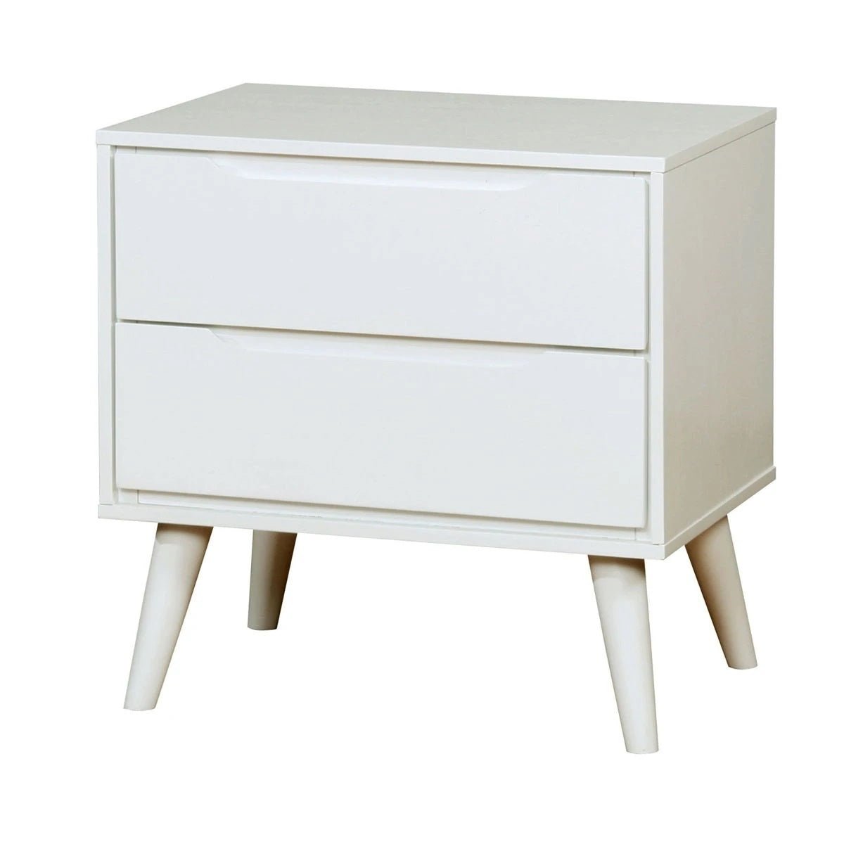 Mid - Century Modern White Nightstand | 2 Drawer Solid Wood Bedside Table - 1st Choice Furniture Direct