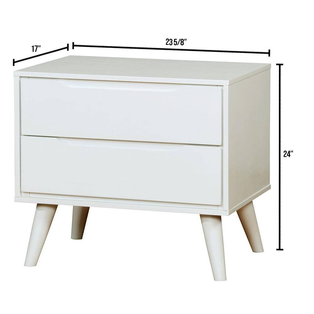 Mid - Century Modern White Nightstand | 2 Drawer Solid Wood Bedside Table - 1st Choice Furniture Direct
