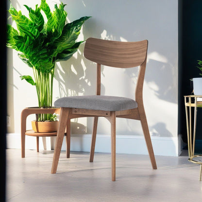 Mid - Century Walnut Finished Frame Upholstered Dining Chairs, Set of 2, Dark Grey Fabric - 1st Choice Furniture Direct