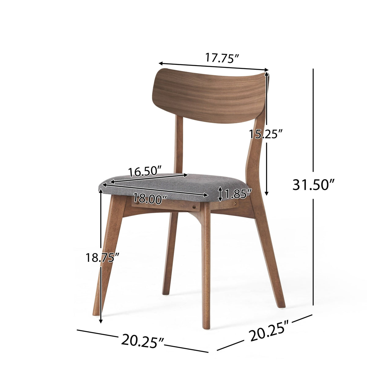 Mid - Century Walnut Finished Frame Upholstered Dining Chairs, Set of 2, Dark Grey Fabric - 1st Choice Furniture Direct
