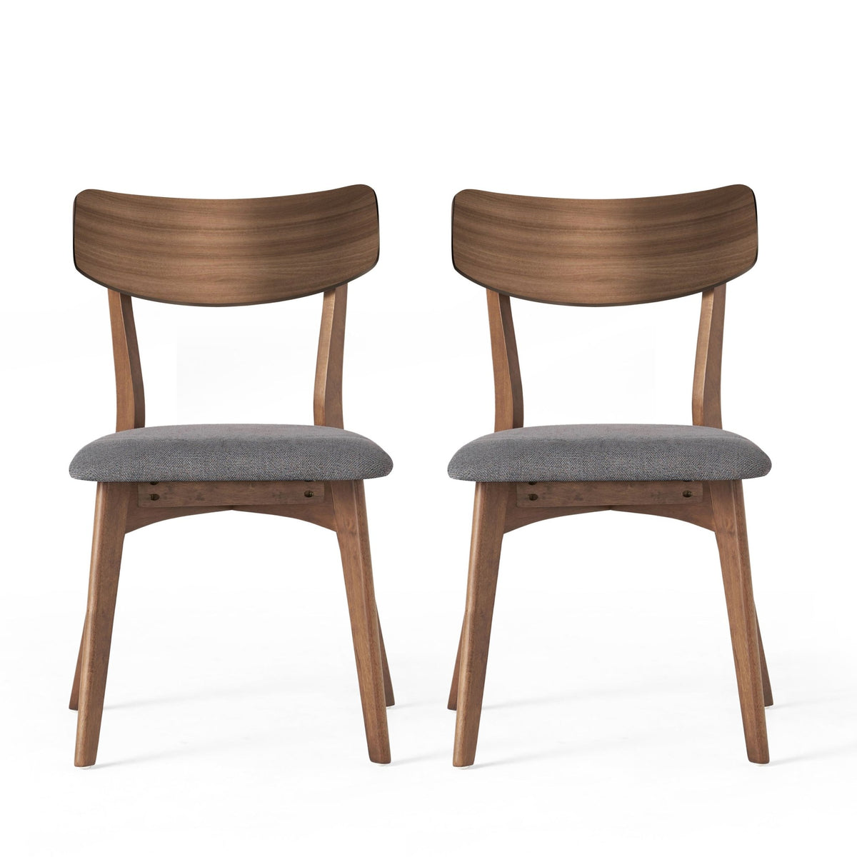 Mid - Century Walnut Finished Frame Upholstered Dining Chairs, Set of 2, Dark Grey Fabric - 1st Choice Furniture Direct